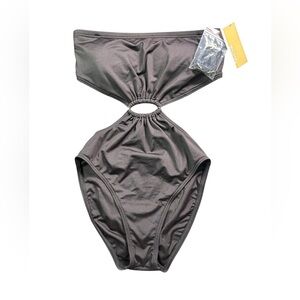 MICHAEL KOR black one piece strapless cut out O ring middle swimsuit size 8 NWT